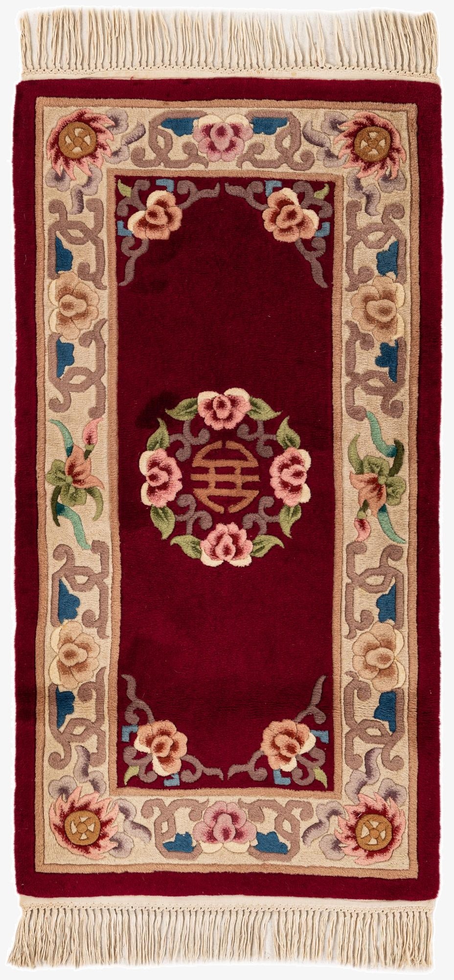 2' 4 x 4' 7  Hand Knotted Carved Pekin Oriental Wool Runner Rug