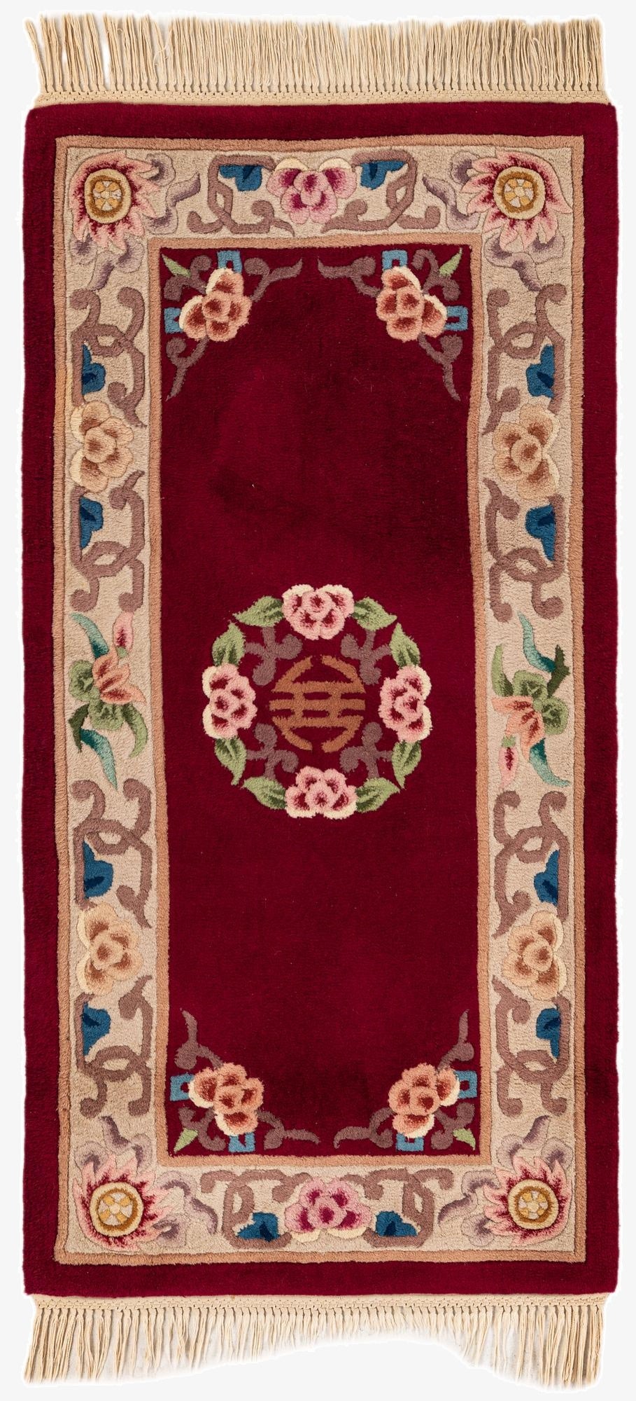 2' 5 x 4' 9  Hand Knotted Carved Pekin Oriental Wool Runner Rug