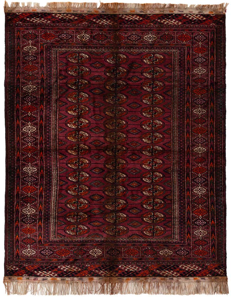 Detail image of 3' 11 x 6' 11 Hand Knotted Torkaman Oriental Wool Runner Rug