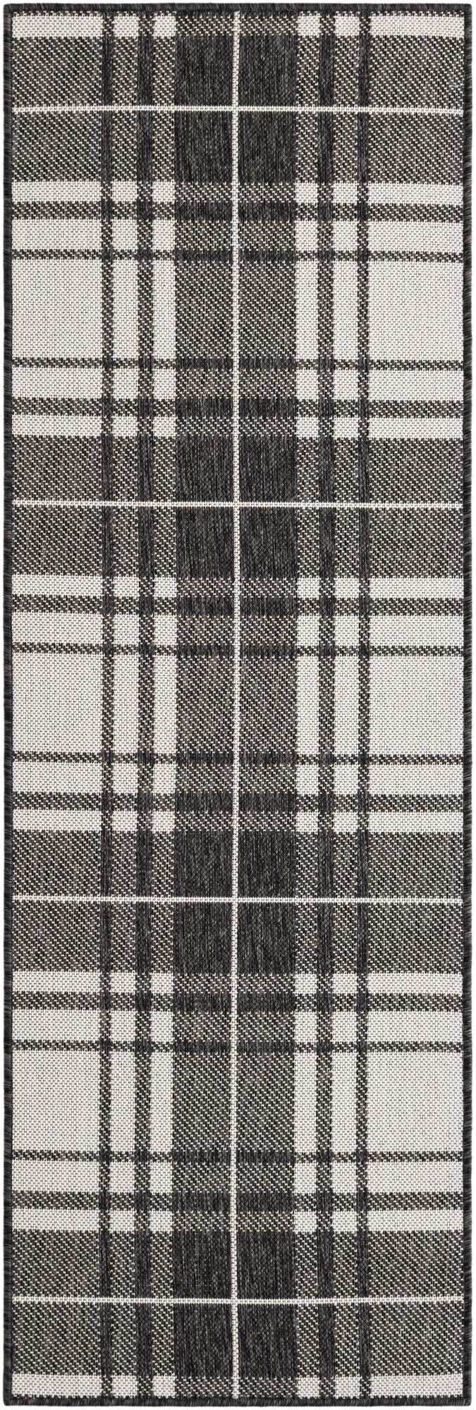 2' x 6' Maguire · Plaid Outdoor Rug, black and white