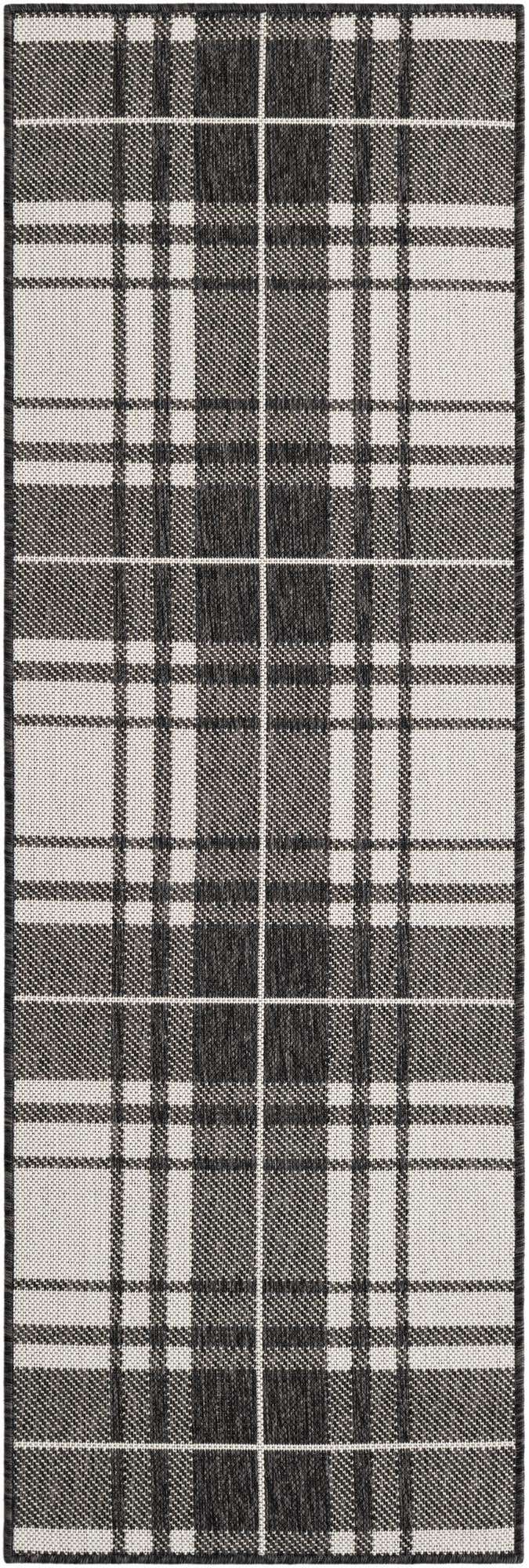 2' x 6' Maguire · Plaid Outdoor Rug, black and white
