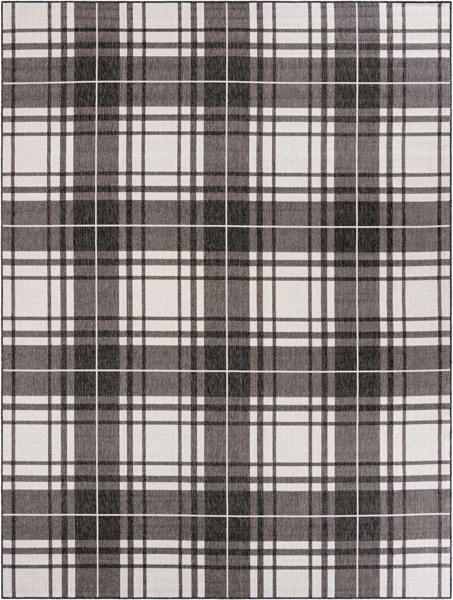 9' x 12' Maguire · Plaid Outdoor Rug, black and white