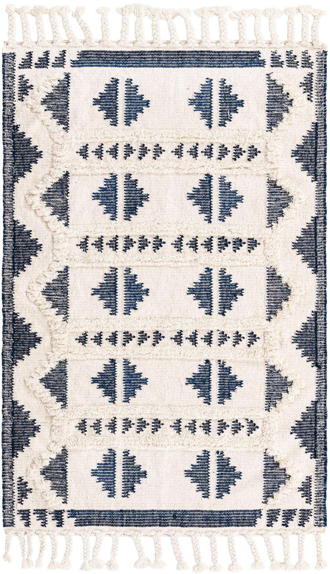 4' 1 x 6' 1 Maitland · Geometric tribal Wool Rug, navy and white