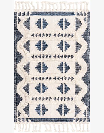 4' 1 x 6' 1 Maitland · Geometric tribal Wool Rug, navy and white