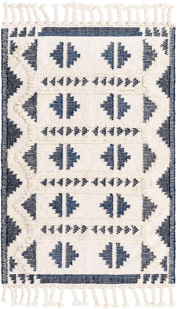 4' 1 x 6' 1 Maitland · Geometric tribal Wool Rug, navy and white