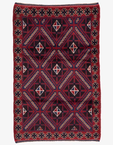 3' x 4' 9 Hand Knotted Balouch Persian Wool Rug