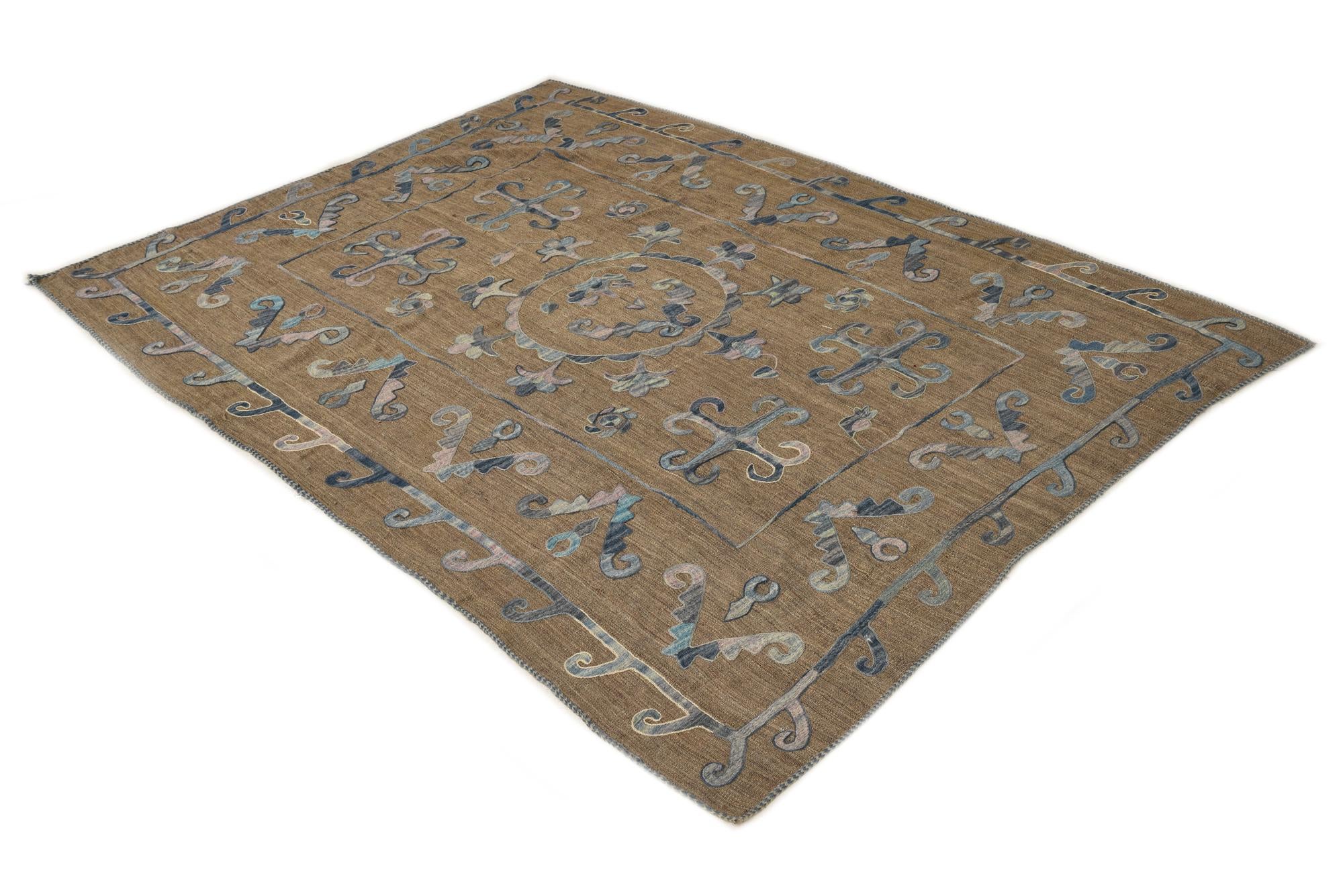 5' 6 x 7' 4 Hand Woven Kilim Suzani Wool Rug