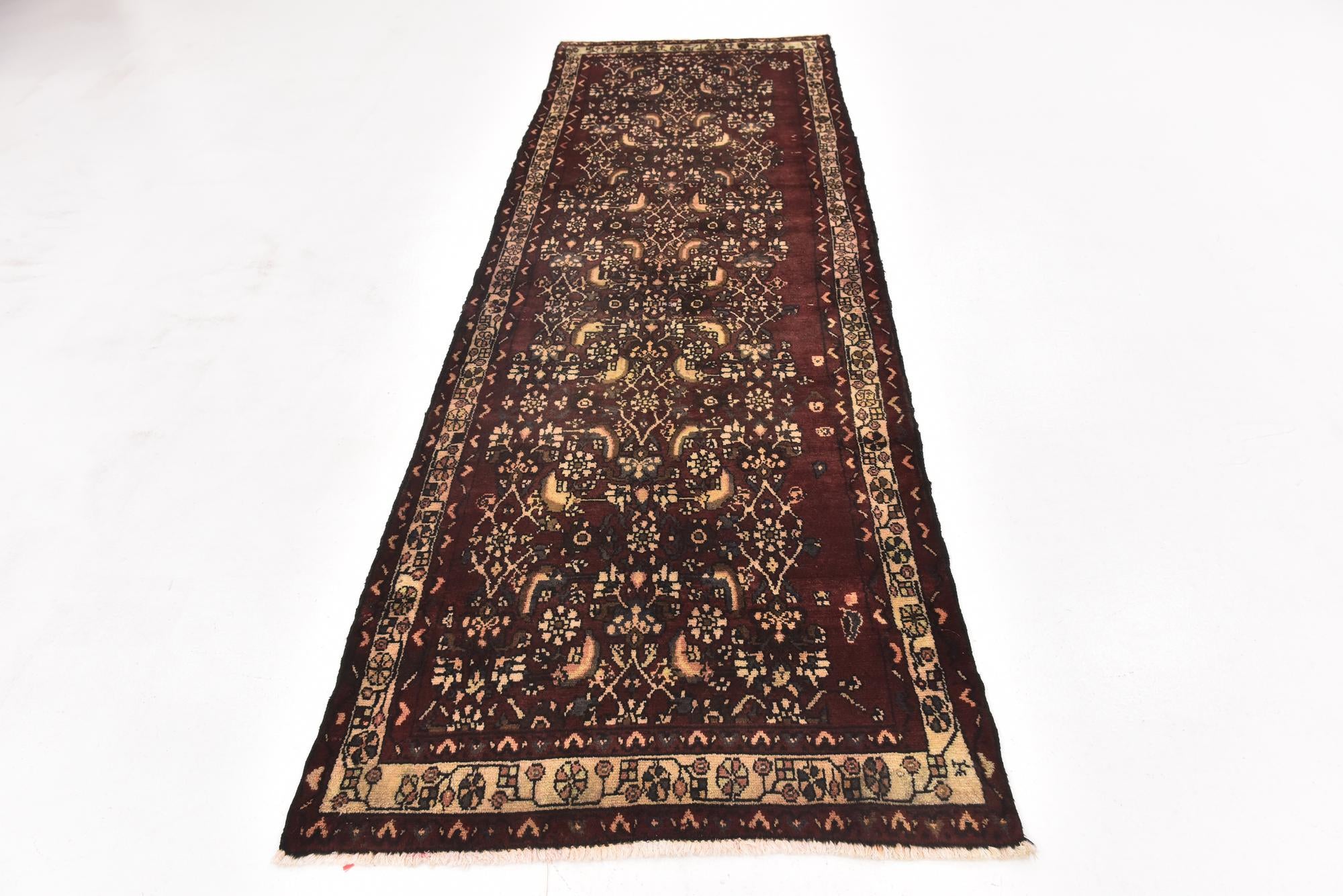 3' 4 x 10' Hand Knotted Hamedan Persian Wool Runner Rug