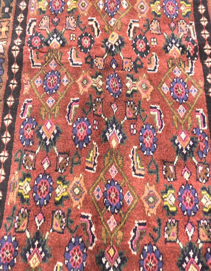 Detail image of 3' 10 x 10' 10 Hand Knotted Hossainabad Persian Wool Runner Rug