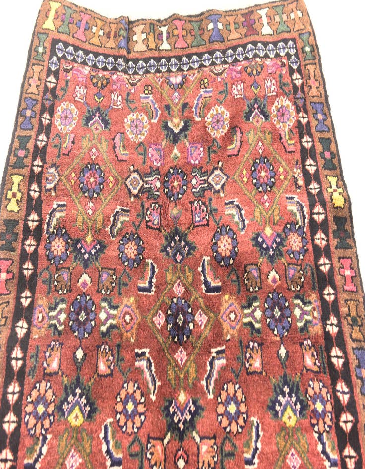 Detail image of 3' 10 x 10' 10 Hand Knotted Hossainabad Persian Wool Runner Rug