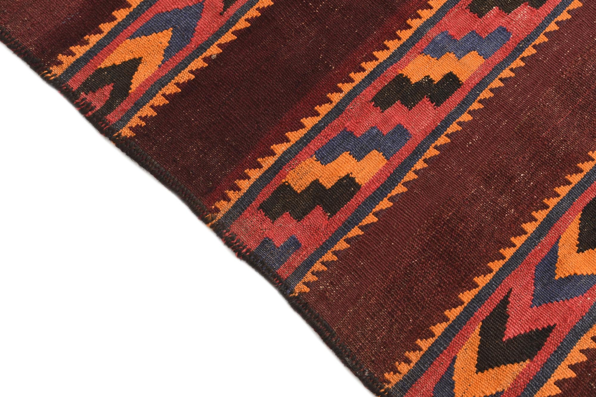 4' 1 x 8' 3 Hand Woven Kilim Afghan Wool Runner Rug