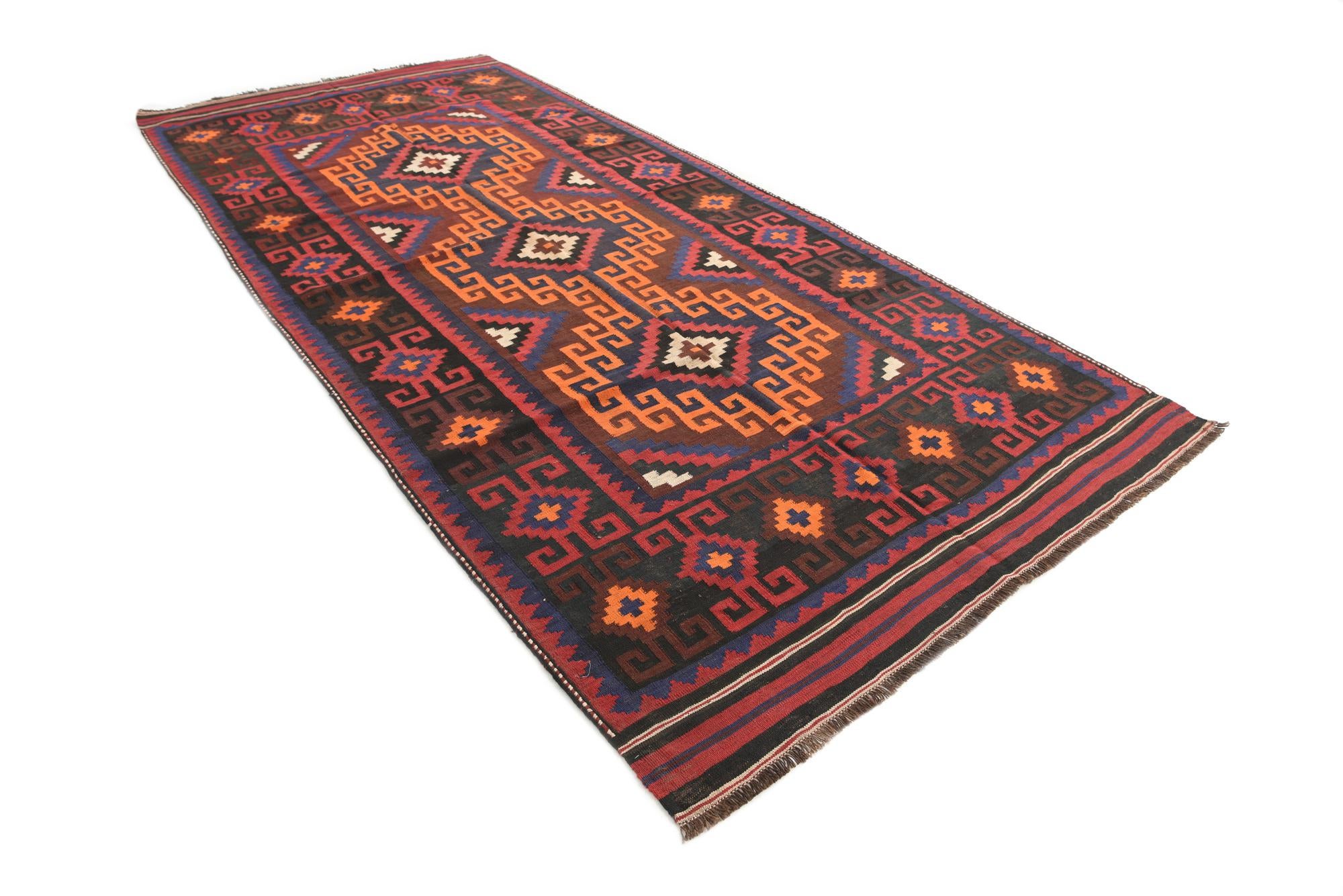 5' 4 x 11' 8 Hand Woven Kilim Afghan Wool Runner Rug