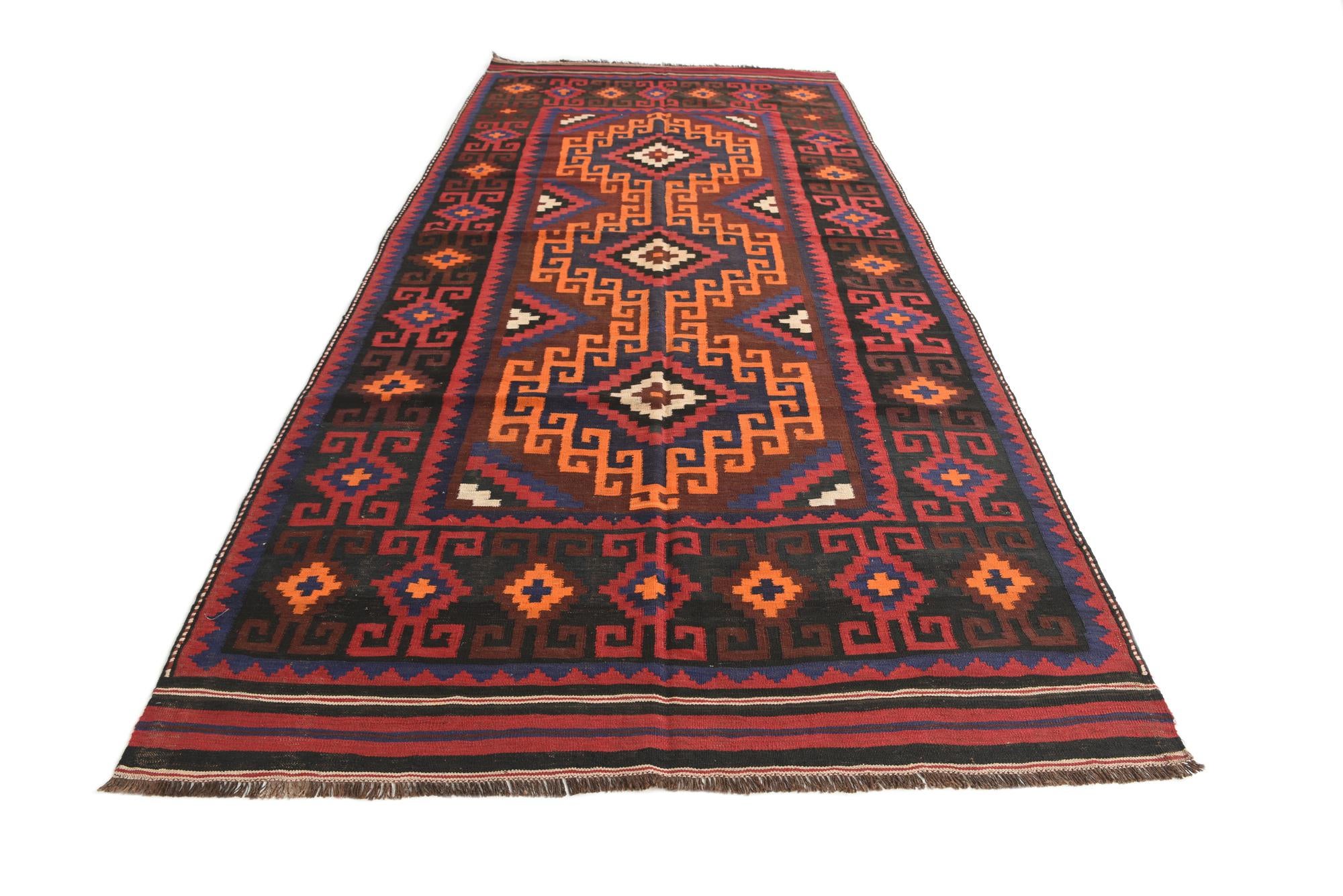 5' 4 x 11' 8 Hand Woven Kilim Afghan Wool Runner Rug