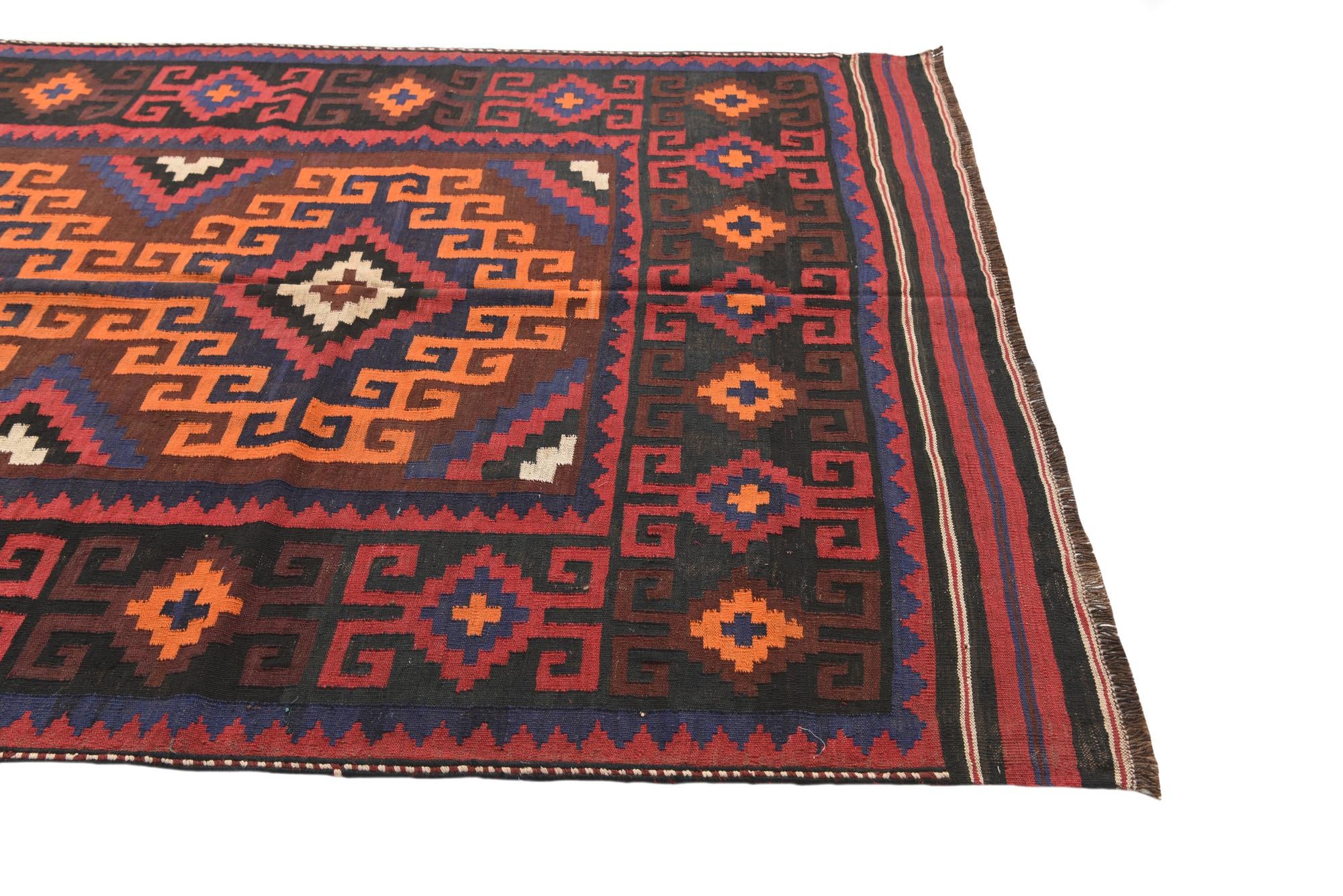 5' 4 x 11' 8 Hand Woven Kilim Afghan Wool Runner Rug