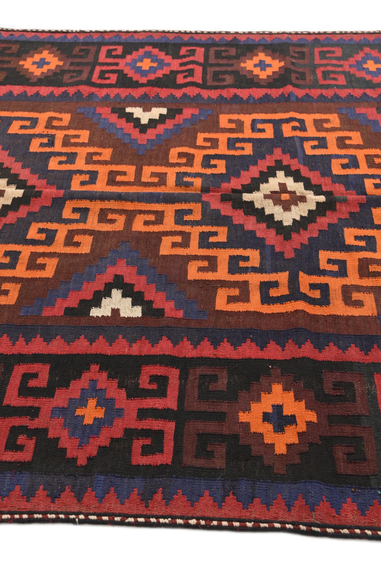 5' 4 x 11' 8 Hand Woven Kilim Afghan Wool Runner Rug