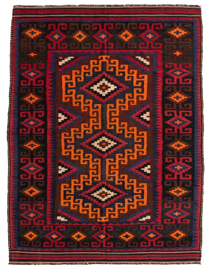 Detail image of 5' 4 x 11' 8 Hand Woven Kilim Afghan Wool Runner Rug