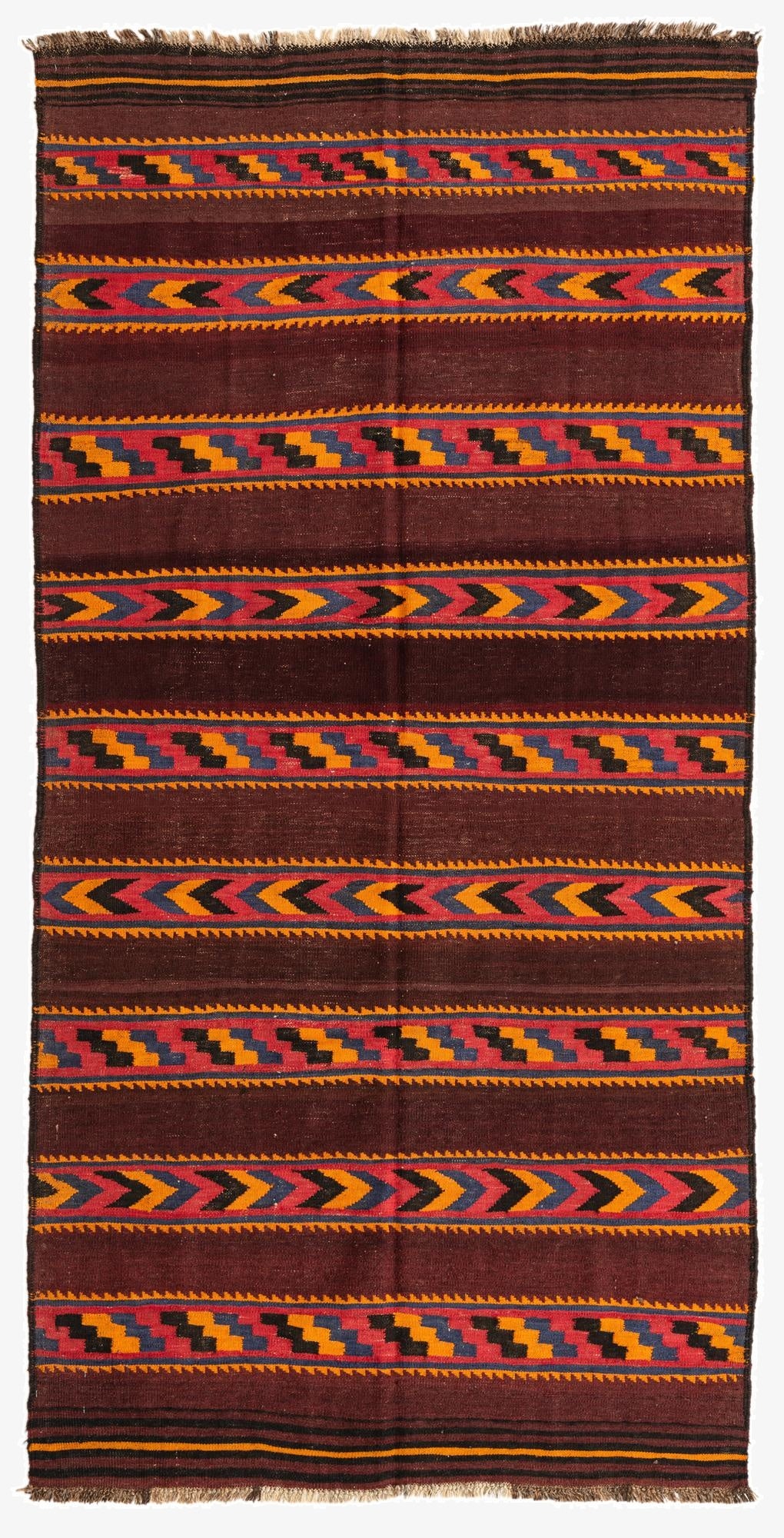 4' 1 x 8' 3  Hand Woven Kilim Afghan Wool Runner Rug