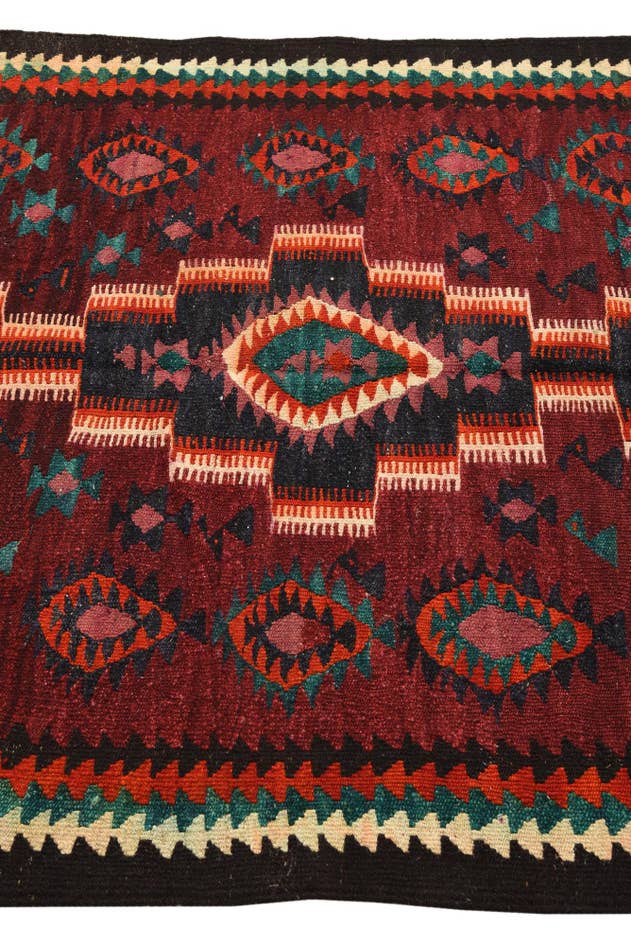 Detail image of 4' 4 x 7' 10 Hand Woven Kilim Fars Wool Runner Rug