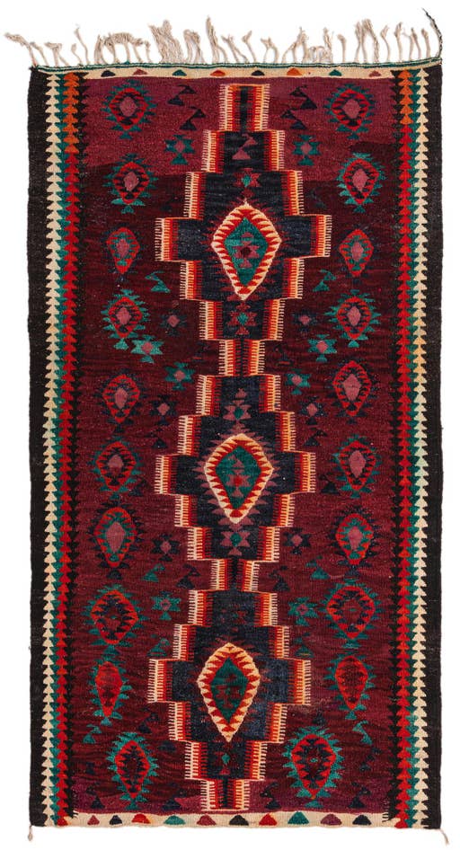 Detail image of 4' 4 x 7' 10 Hand Woven Kilim Fars Wool Runner Rug
