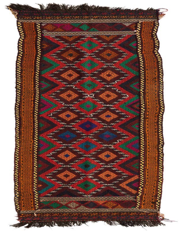 Detail image of 2' 6 x 8' 4 Hand Woven Kilim Fars Wool Runner Rug