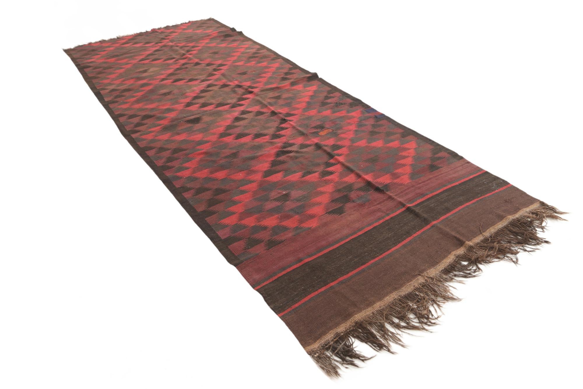 4' 7 x 11' 5 Hand Woven Kilim Fars Wool Runner Rug