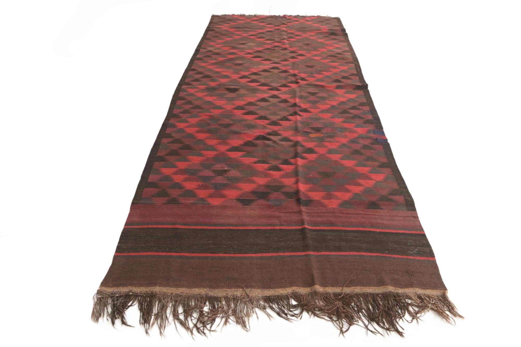 4' 7 x 11' 5 Hand Woven Kilim Fars Wool Runner Rug