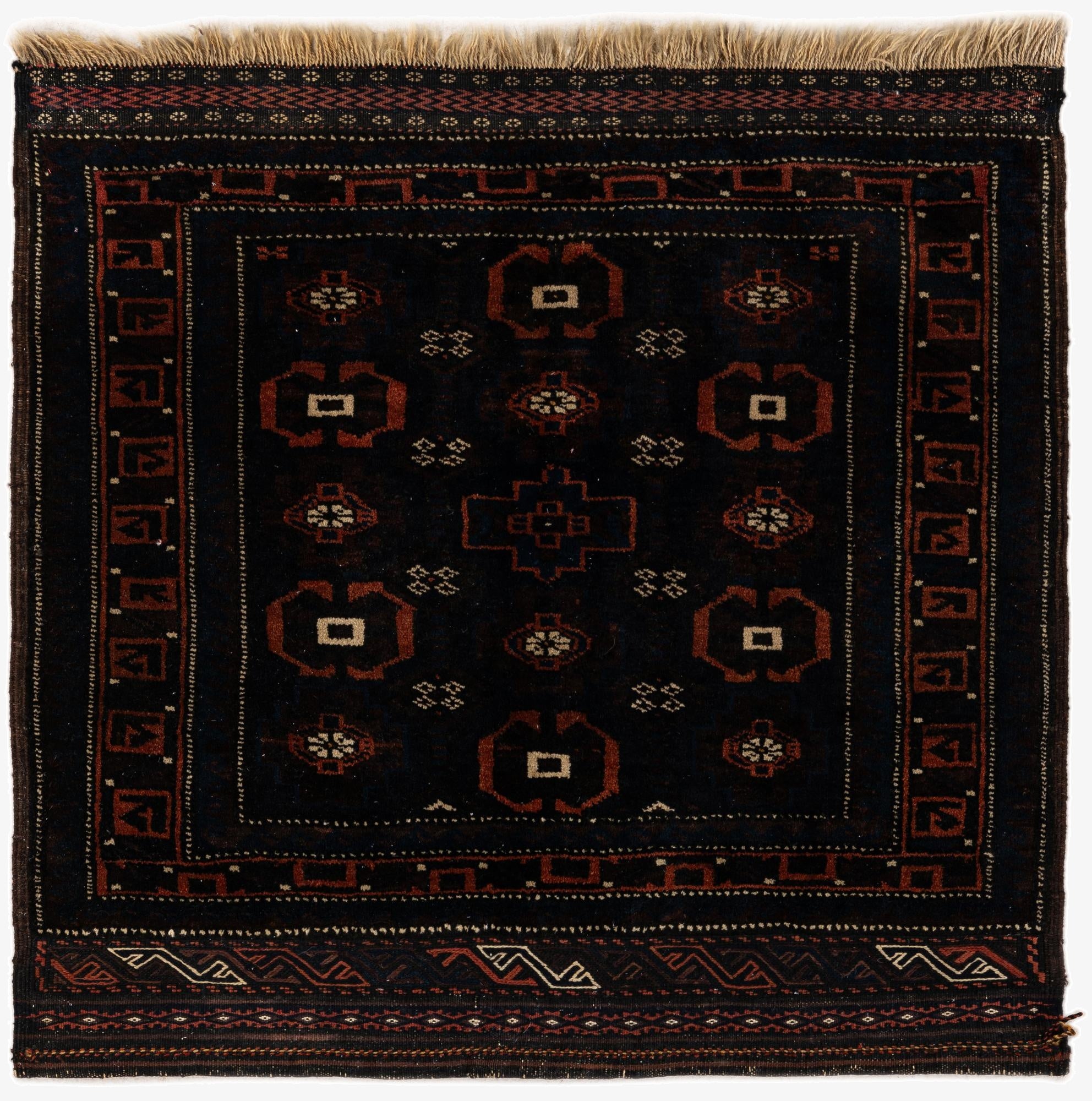 2' 6 x 2' 7  Hand Knotted Balouch Persian Wool Square Rug