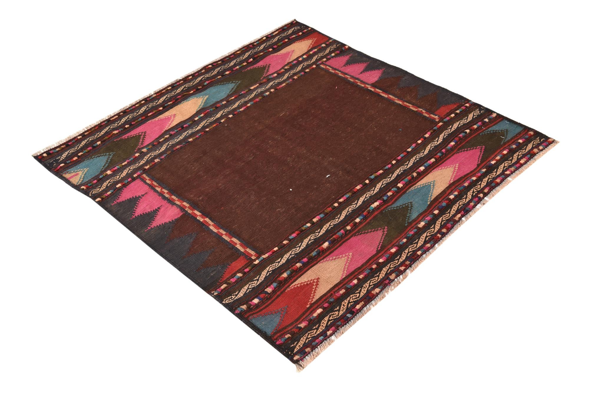 4' x 4' Hand Woven Kilim Fars Wool Square Rug