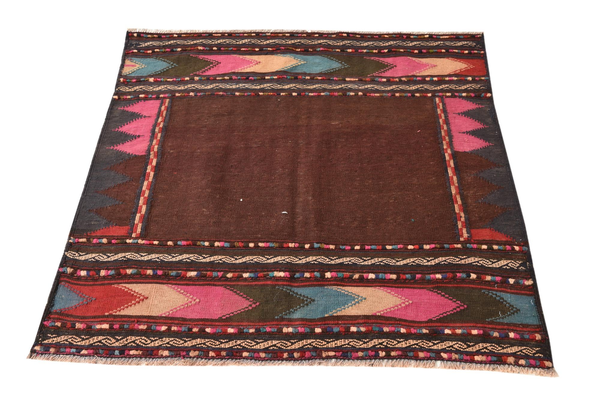 4' x 4' Hand Woven Kilim Fars Wool Square Rug