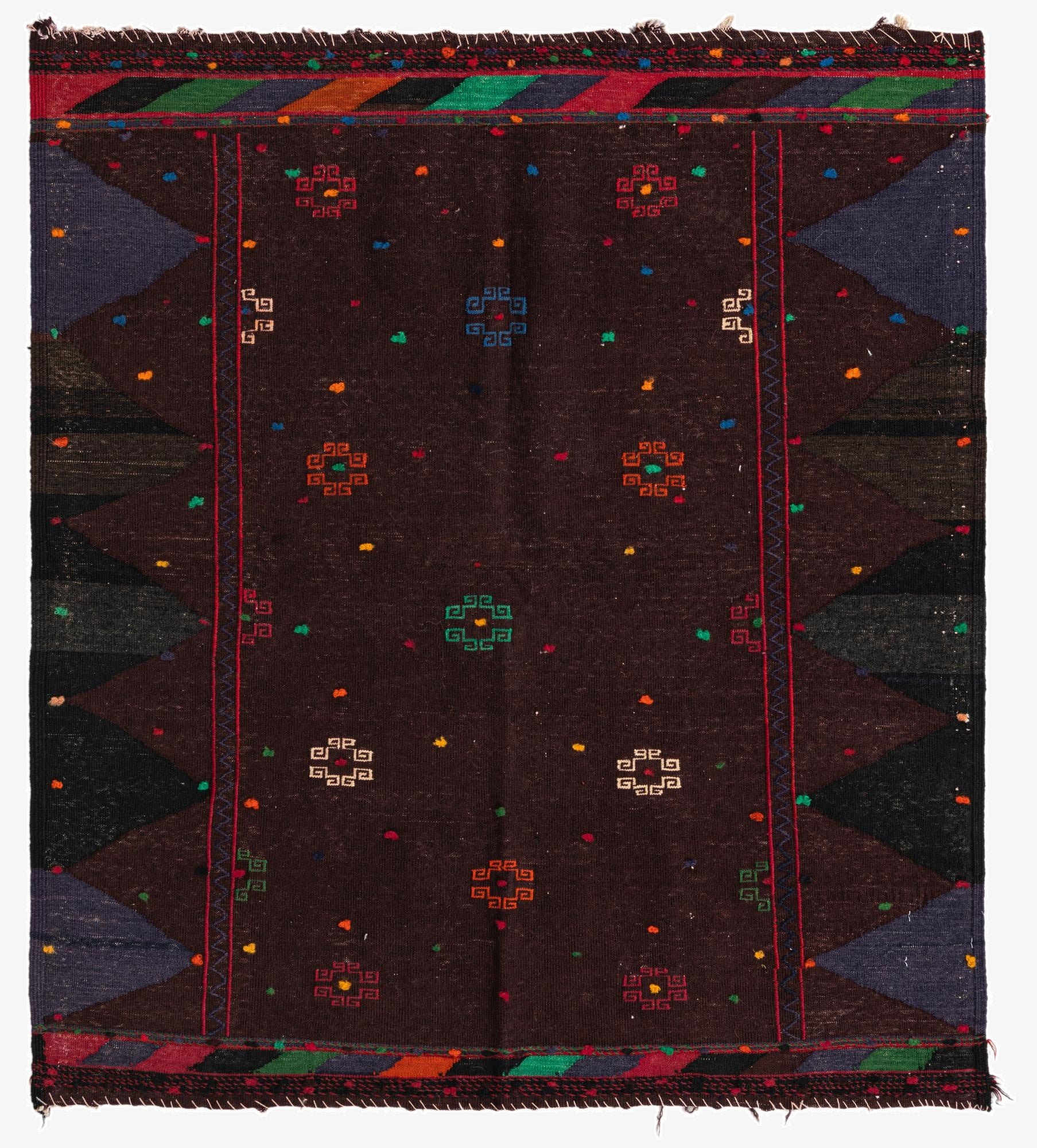 3' 10 x 4' 3  Hand Woven Kilim Fars Wool Square Rug
