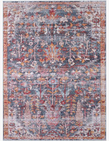 Massey · Distressed floral rug, navy and rust