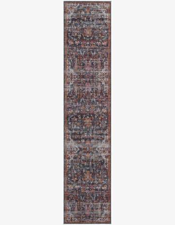2' 7 x 12' Massey · Distressed floral rug, navy and rust