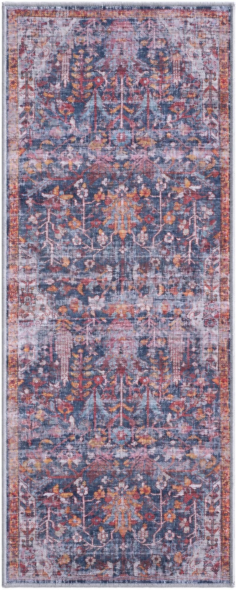 2' x 5' Massey · Distressed floral rug, navy and rust