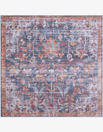 Massey · Distressed floral rug, navy and rust