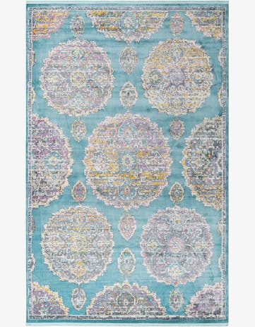 6' x 9' Mather · Medallion rug, turquoise and gold