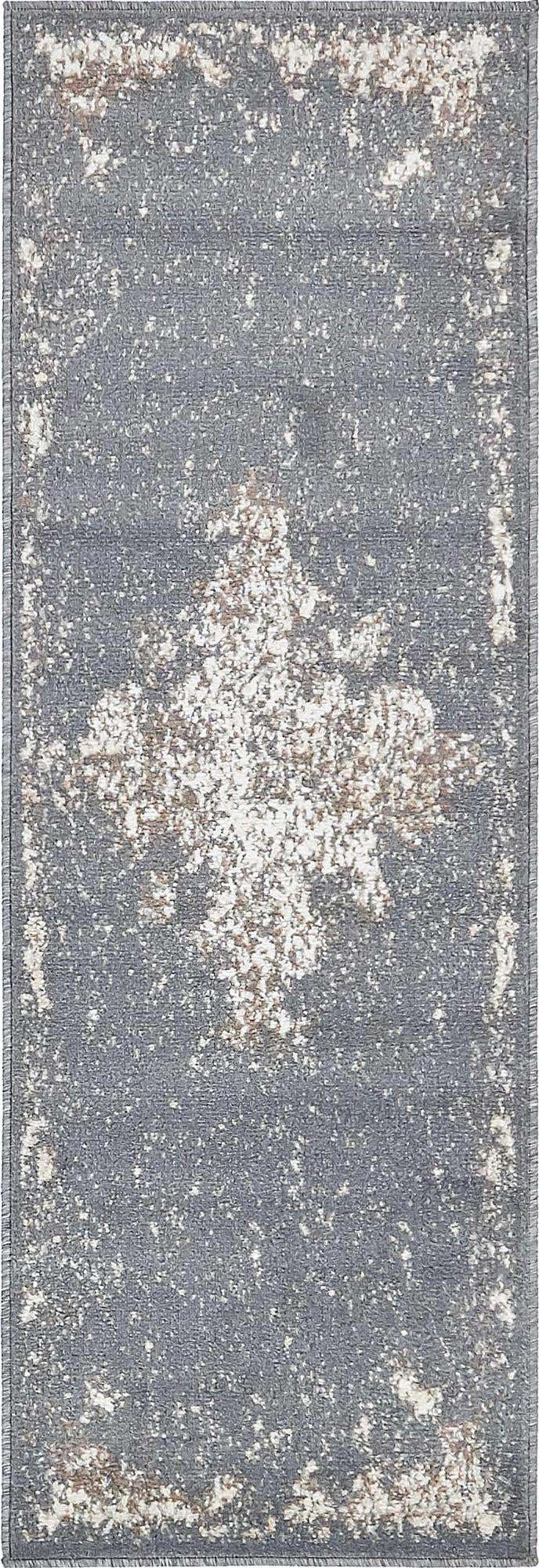 2' x 6' Maude · Distressed medallion rug, gray and ivory