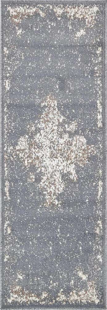 2' x 6' Maude · Distressed medallion rug, gray and ivory