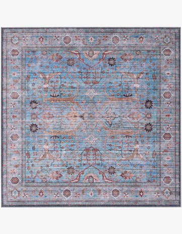 6' x 6' Mayfield · Distressed floral rug, blue and rust