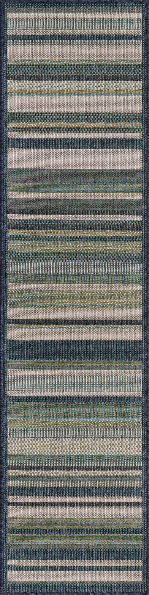 2' x 7' 10 McBride · Striped Outdoor Rug, blue and ivory