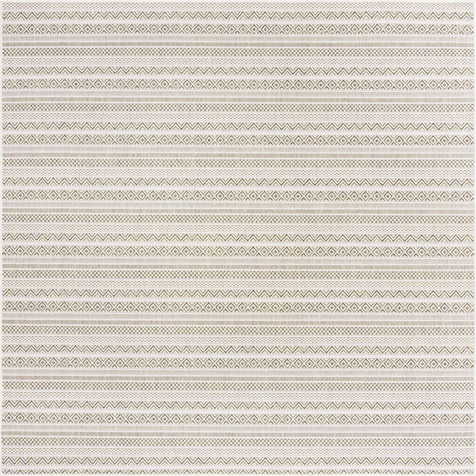 7' 10 x 7' 10 Merlin · Striped geometric Outdoor Rug, green and ivory