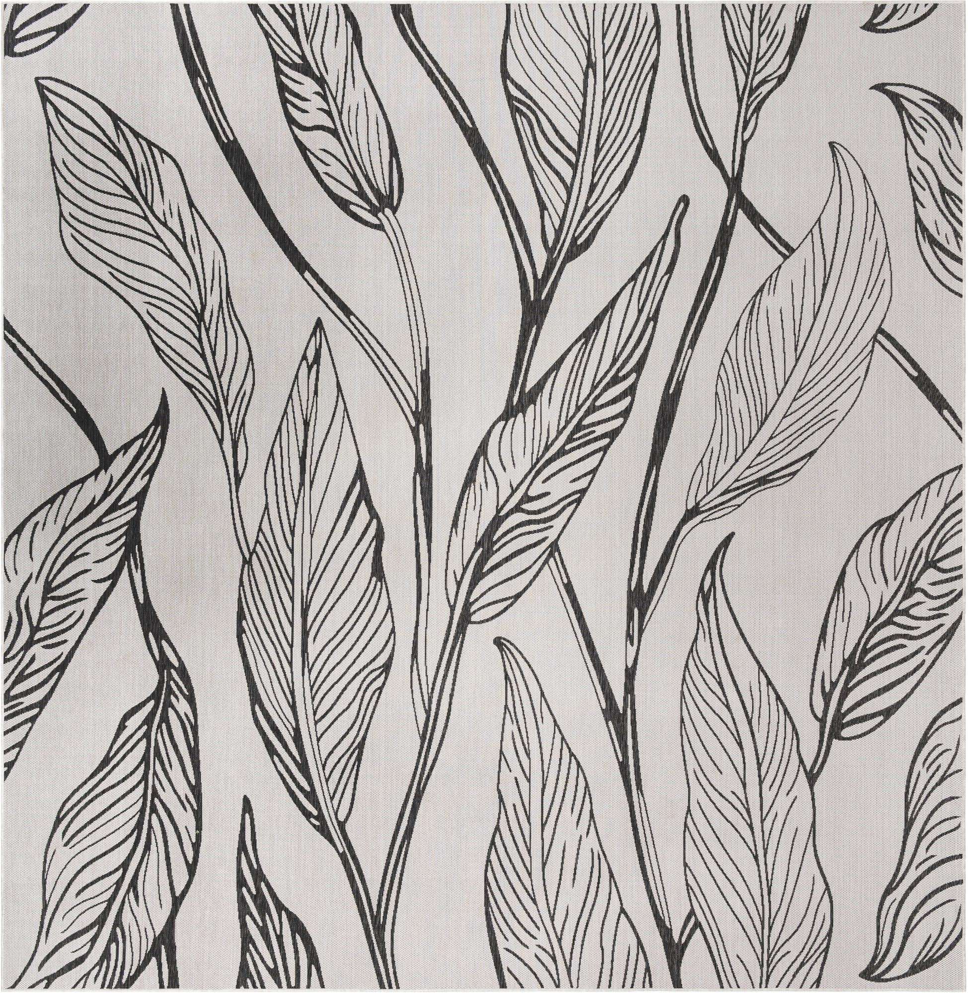 Milton · Floral / botanical Outdoor Rug, charcoal ivory