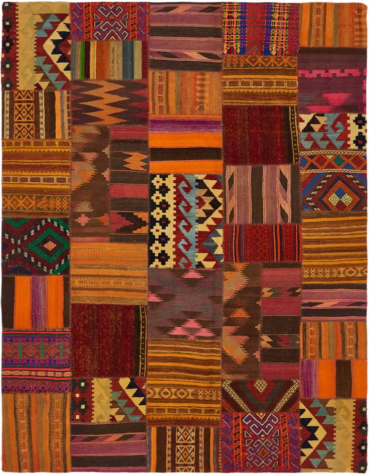 Detail image of 6' 7 x 9' 7 Hand Woven Kilim Patchwork Wool Rug