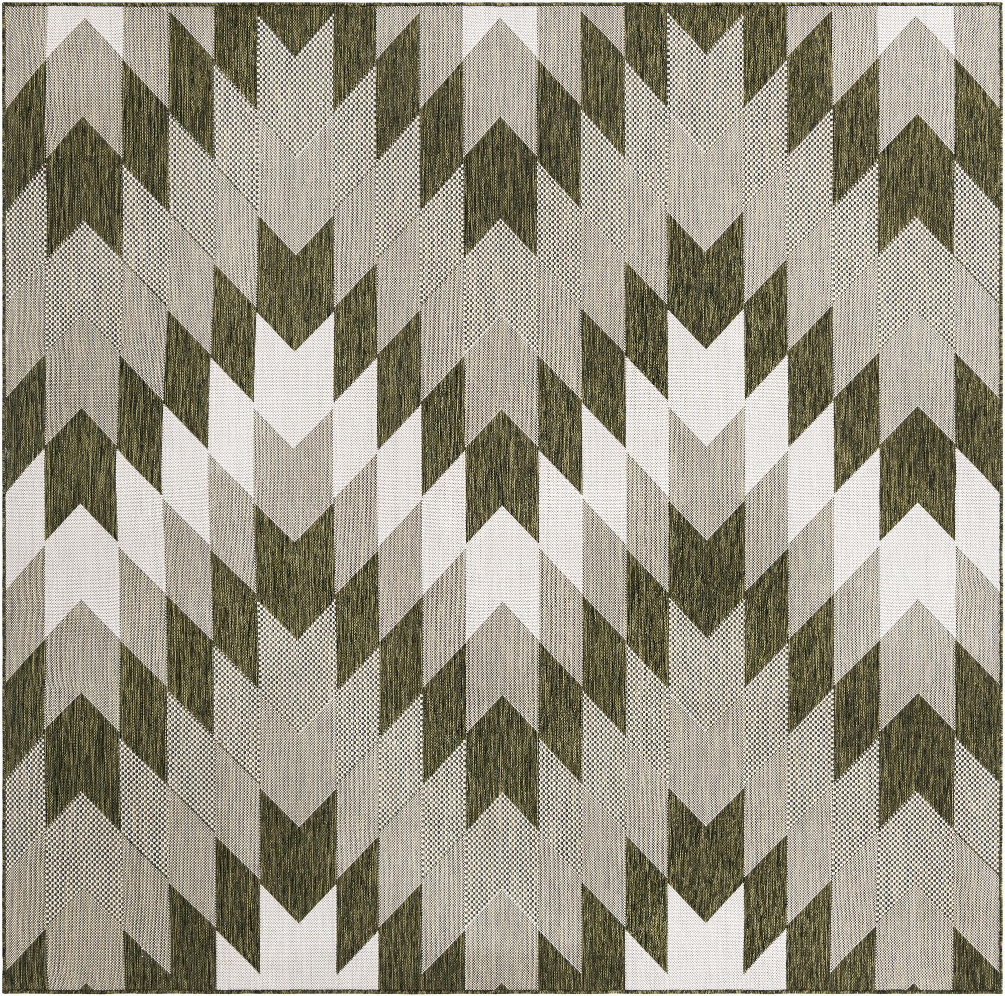 7' 10 x 7' 10 Morrell · Chevron Outdoor Rug, green and ivory