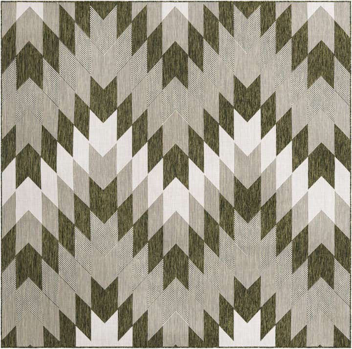 7' 10 x 7' 10 Morrell · Chevron Outdoor Rug, green and ivory