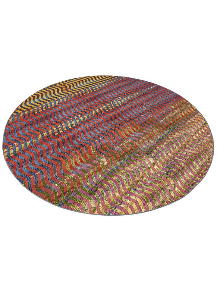 Multicolor 8' x 8' Outdoor Modern Round Indoor / Outdoor Rug ...