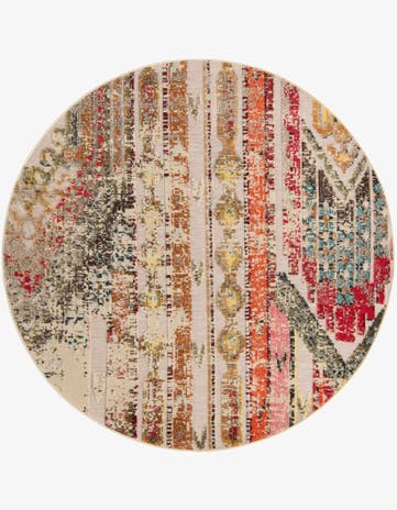 Multi Beige Easy-Clean Casablanca Indoor / Outdoor Round Rug