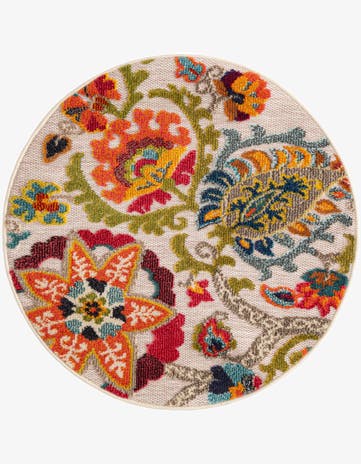 Multi Beige Easy-Clean Casablanca Indoor / Outdoor Round Rug