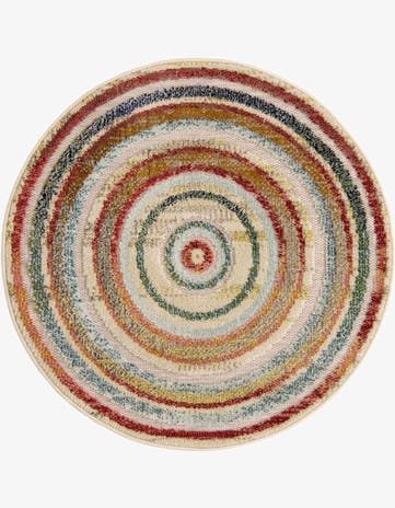 Multi Beige Easy-Clean Casablanca Indoor / Outdoor Round Rug