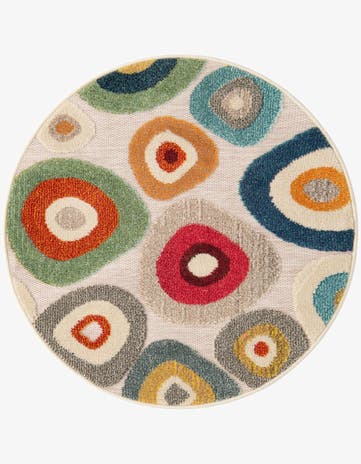 Multi Beige Easy-Clean Casablanca Indoor / Outdoor Round Rug