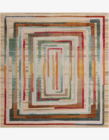 Multi Beige Easy-Clean Casablanca Indoor / Outdoor Square Rug